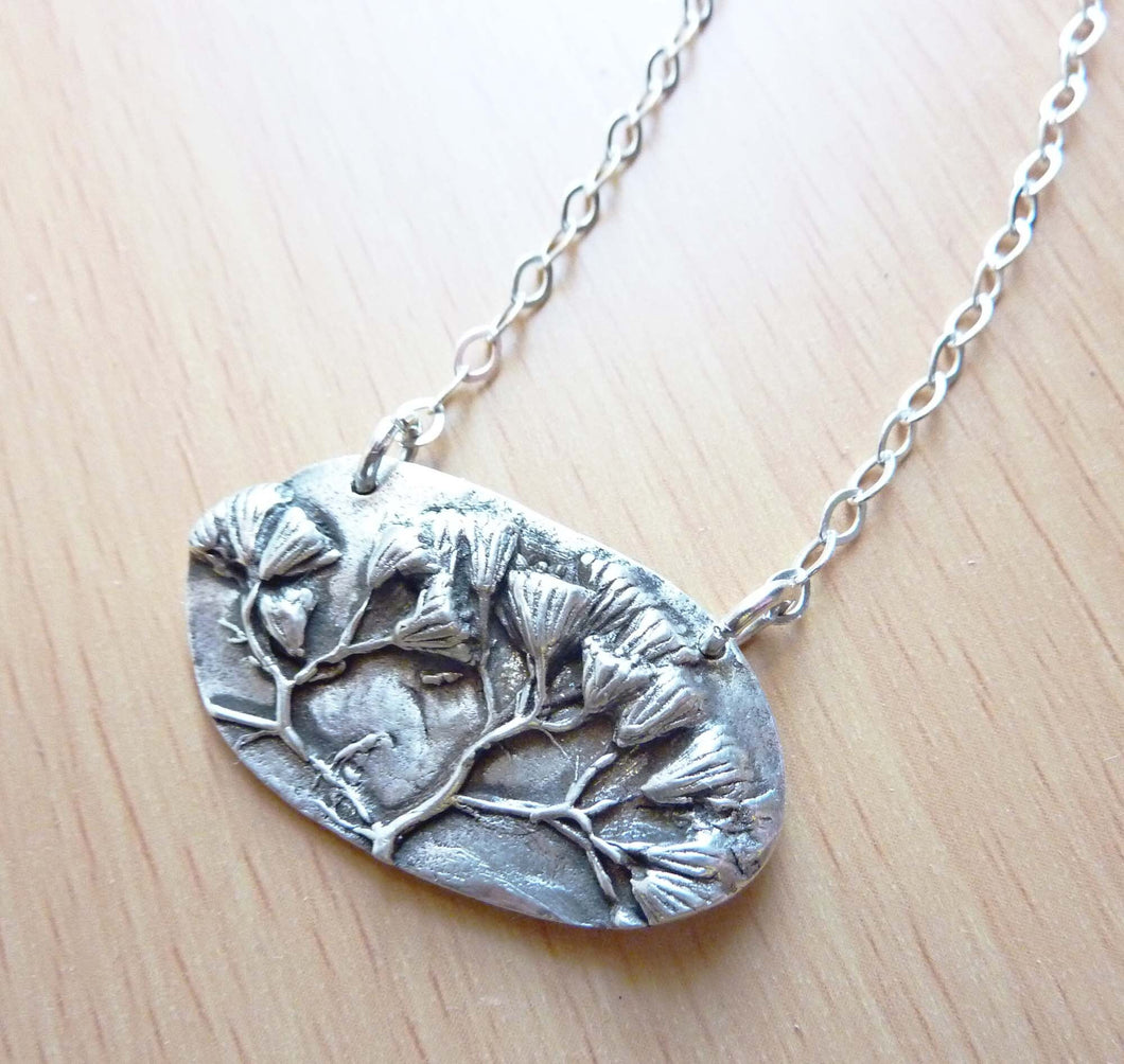 Flowering Sage Pendant, Precious Metal Clay, Fine Silver