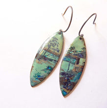 Load image into Gallery viewer, Japanese Landscape Earrings, Copper Glass Enamel
