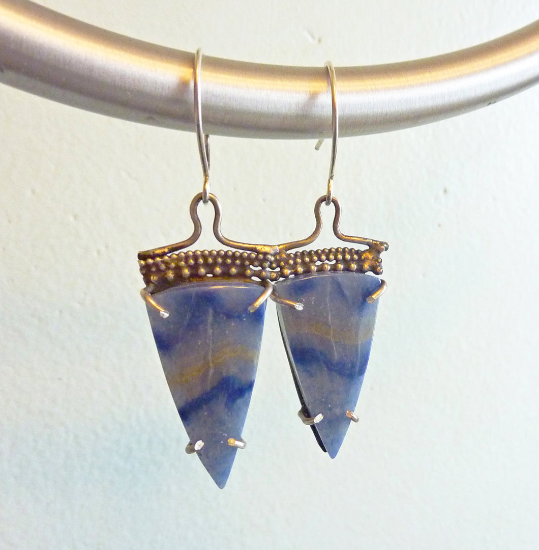 Lazulite Earrings, Beaded Edge