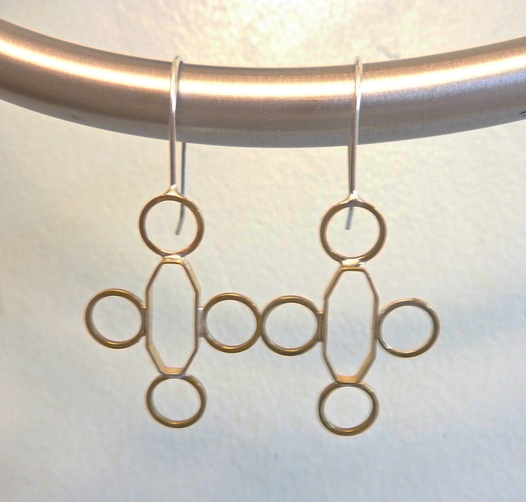 Octagonal Cross Earrings, Brass Geometry Series