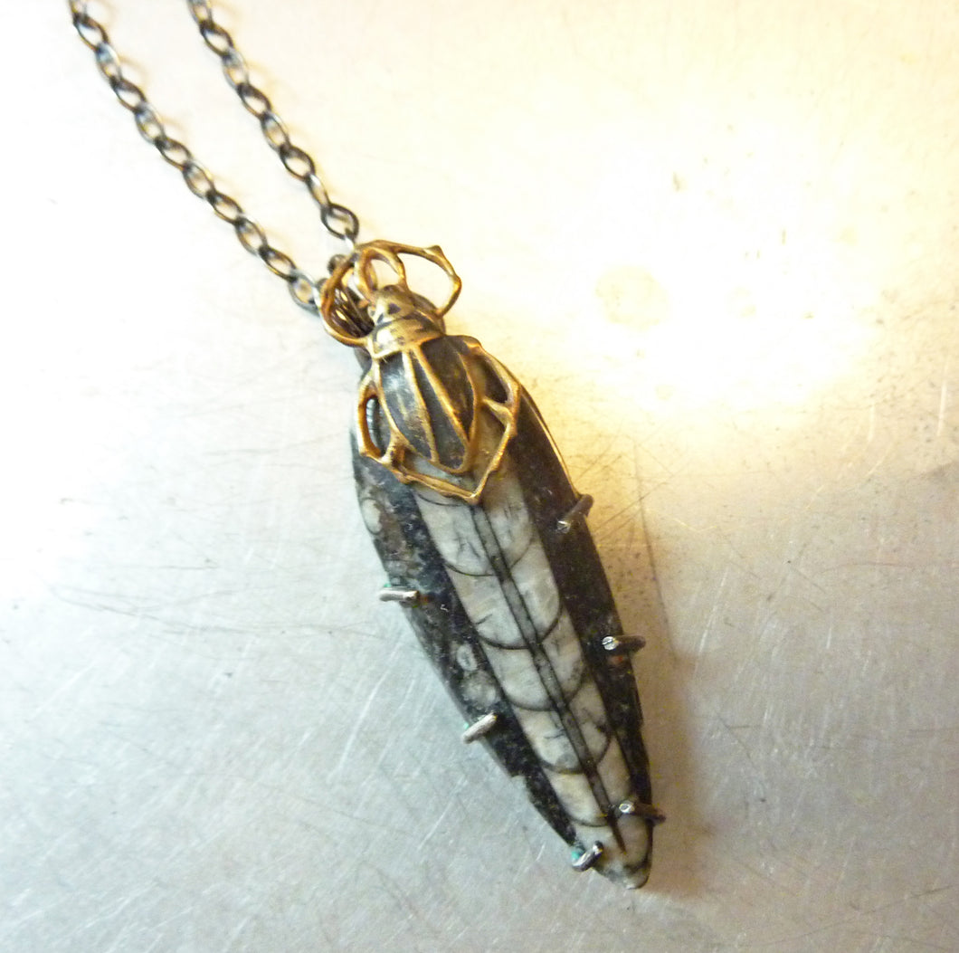 Orthoceras Fossil and Scarab Pendant