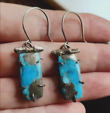 Load and play video in Gallery viewer, Turquoise and Pyrite Twig Earrings
