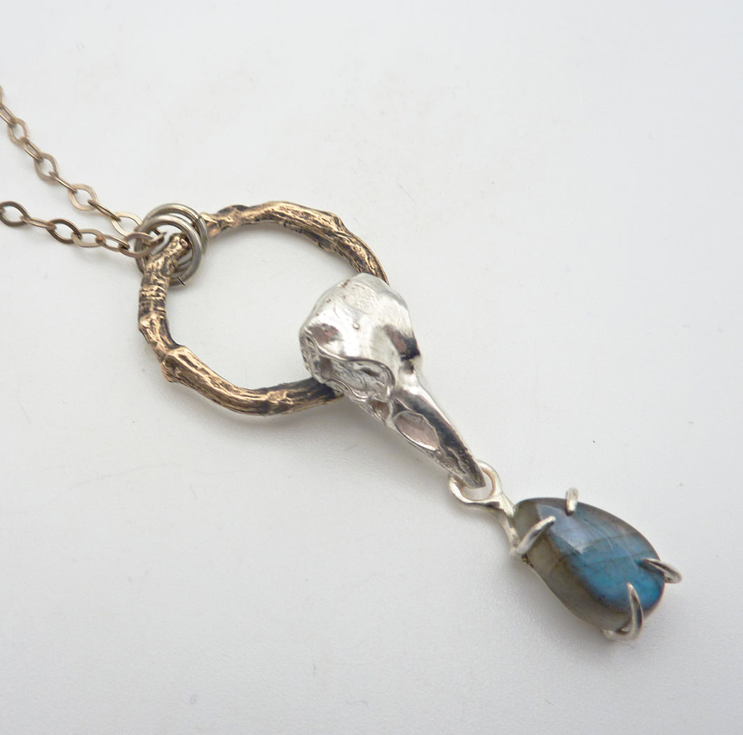 Raven Twig Pendant with Labradorite Teardrop