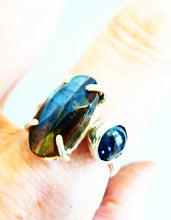 Load image into Gallery viewer, Adjustable Labradorite and Kyanite Ring, OOAK
