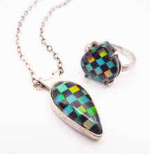 Load image into Gallery viewer, Checkmate Ring, Aurora Opal and Onyx Checkerboard Ring, Size 7
