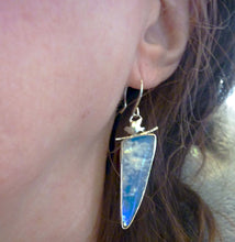 Load image into Gallery viewer, Bird on Branch Earrings, Plume Agate
