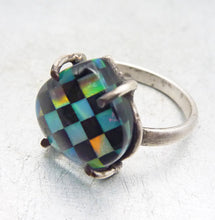 Load image into Gallery viewer, Checkmate Ring, Aurora Opal and Onyx Checkerboard Ring, Size 7
