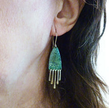 Load image into Gallery viewer, Green Marble Enamel Fringe Earrings
