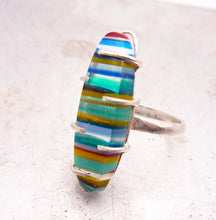 Load image into Gallery viewer, Surfite Sterling Silver Ring, Prong Setting, Striped Stone, OOAK
