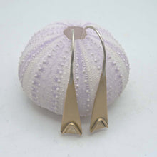 Load image into Gallery viewer, Brass Mountain Triangle Earrings, Sterling Silver Wires
