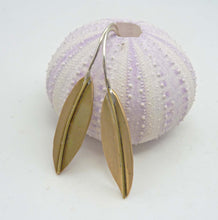 Load image into Gallery viewer, Brass Leaf Earrings, Sterling Silver Wires
