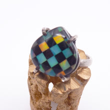 Load image into Gallery viewer, Checkmate Ring, Aurora Opal and Onyx Checkerboard Ring, Size 7
