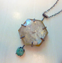 Load image into Gallery viewer, Champaign Sapphire and Emerald Hexagon Pendant

