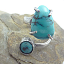 Load image into Gallery viewer, Adjustable Double Turquoise and Sterling Silver Ring
