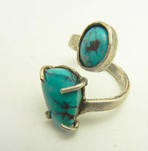 Load image into Gallery viewer, Adjustable Double Turquoise and Sterling Silver Ring
