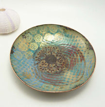 Load image into Gallery viewer, Whirlwind Enamel Bowl, Hand Forged and Enameled Copper, OOAK
