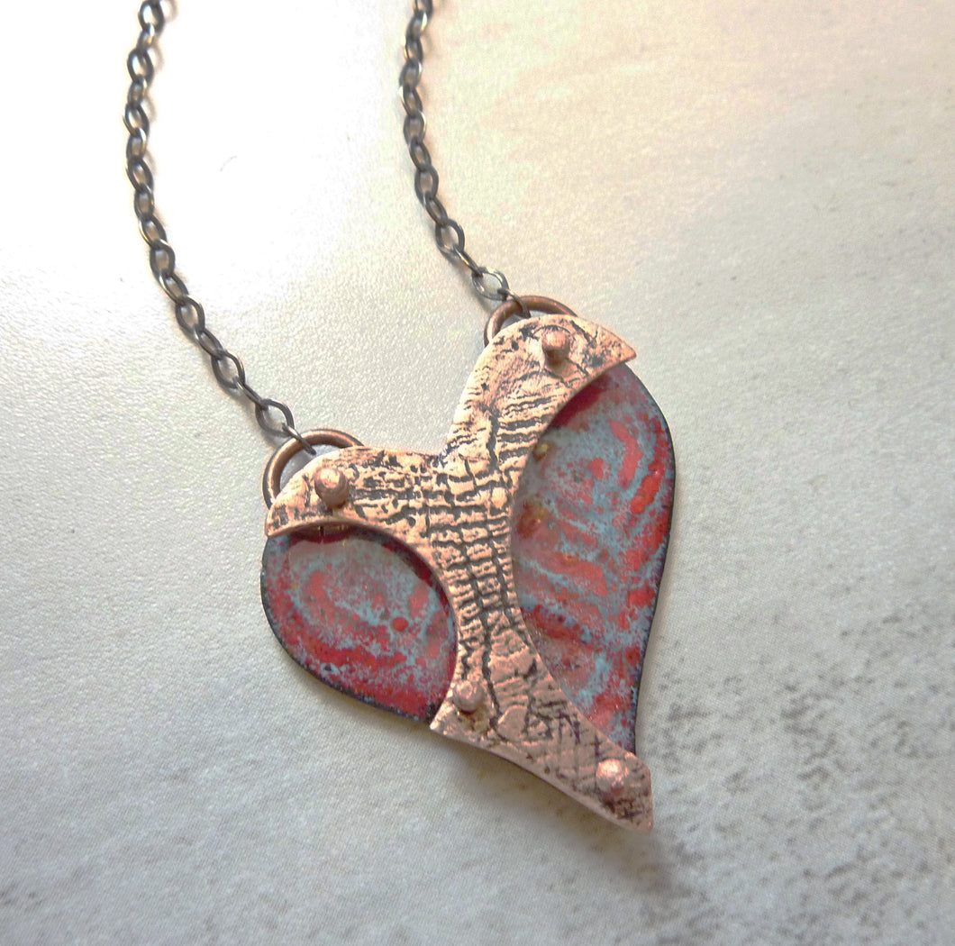 3D Enamel and Copper Heart Pendant