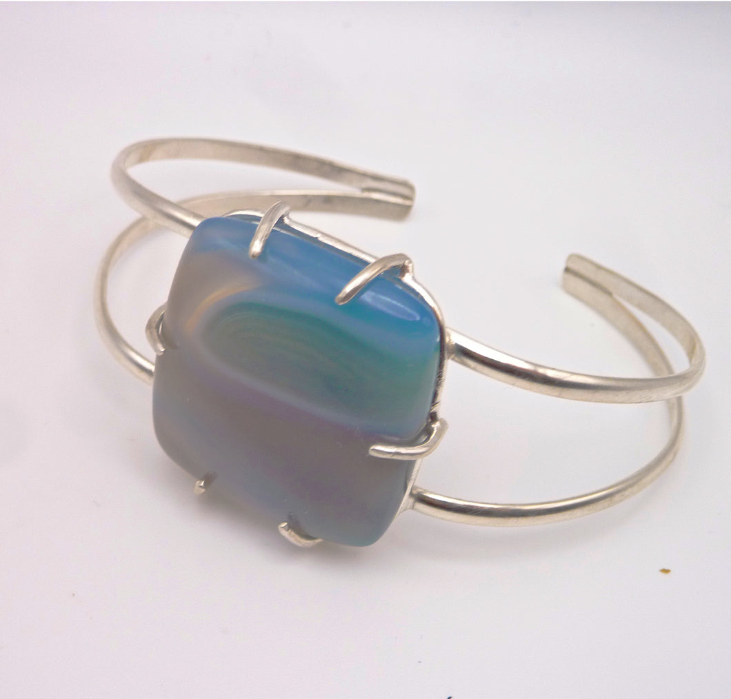 Banded Agate Water Ripple Cuff Bracelet
