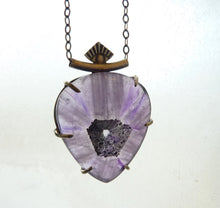 Load image into Gallery viewer, Trapiche Amethyst Eye Crystal Pendant, Prong Set Sterling Silver, Purple Stone, OOAK

