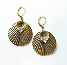Load image into Gallery viewer, Art Deco Dots and Stripes Fan Earrings
