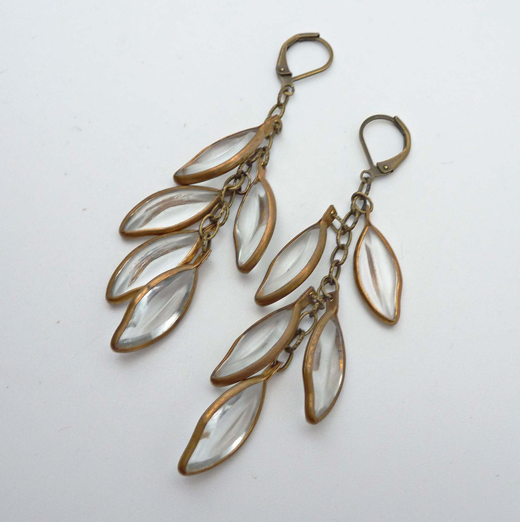 Cascading Leaves Earrings in Crystal Clear, One of A Kind