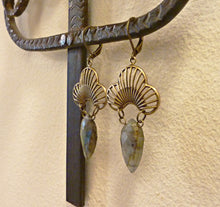 Load image into Gallery viewer, Labradorite Shield and Fan Earrings
