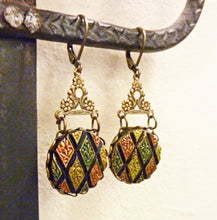 Load image into Gallery viewer, Harlequin Earrings, Vintage 1940s Rare West German Glass
