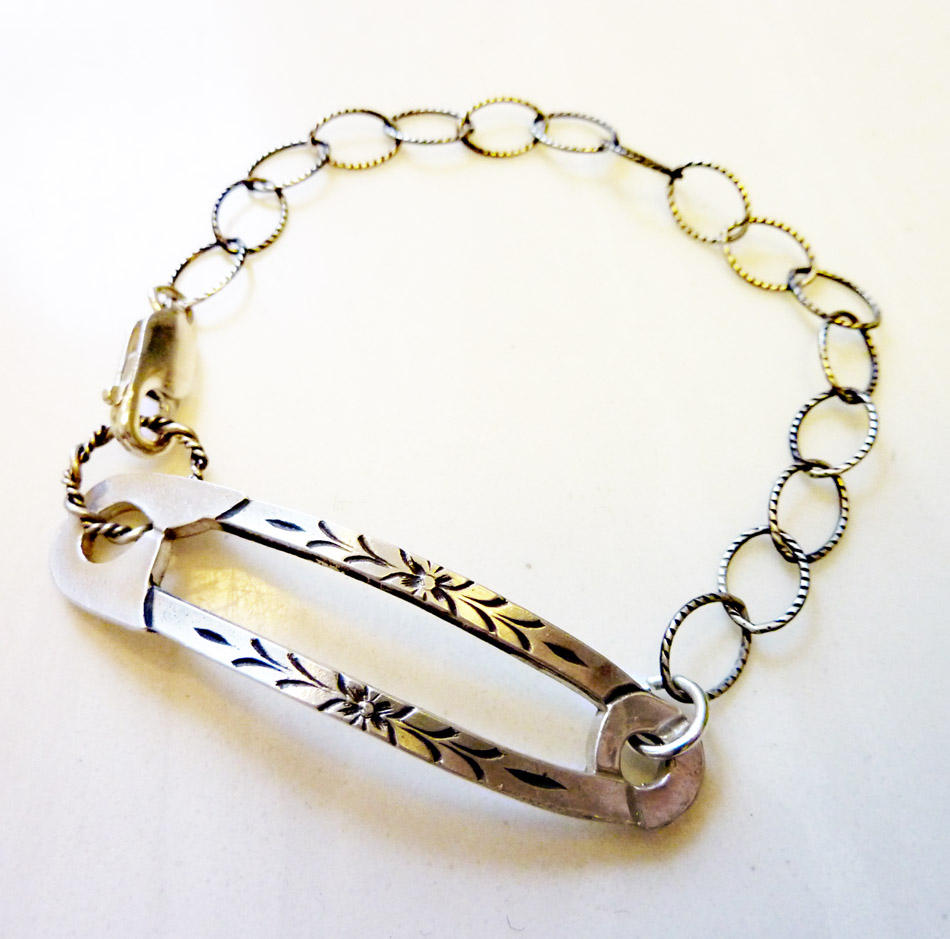 Safety First Pin Bracelet, Bronze or Sterling Silver