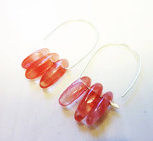 Load image into Gallery viewer, Cerise Earrings, Cherry Quartz Nuggets, Hammered Sterling Silver Hoops
