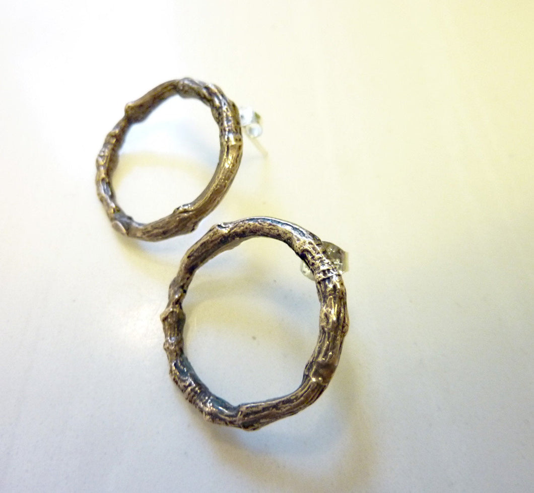 Linden Twig Hoop Earrings, Oxidized Bronze or Sterling Silver