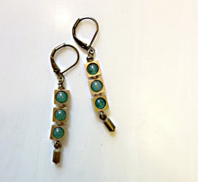 Load image into Gallery viewer, Green Light Earrings, Brass Squares, Green Aventurine
