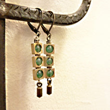 Load image into Gallery viewer, Green Light Earrings, Brass Squares, Green Aventurine
