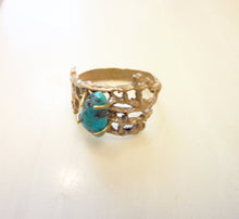 Load image into Gallery viewer, Turquoise Gemstone Ring in Bronze, Sea Lace Turquoise Ring
