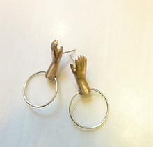Load image into Gallery viewer, Doll Hand Hoop Earrings, Bronze or Sterling Silver
