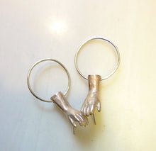 Load image into Gallery viewer, Doll Hand Hoop Earrings, Bronze or Sterling Silver
