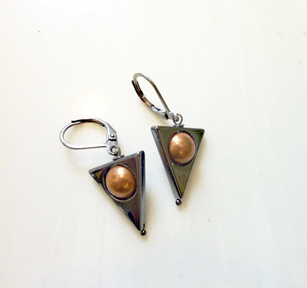 Hematite and Copper Triangle Earrings