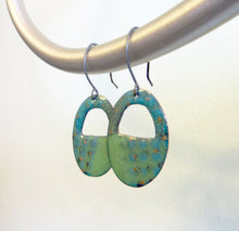 Load image into Gallery viewer, Cut Out Oval Enamel Earrings, Copper Glass Enamel, OOAK, Dawa Earrings
