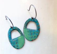 Load image into Gallery viewer, Cut Out Oval Enamel Earrings, Copper Glass Enamel, OOAK, Dawa Earrings

