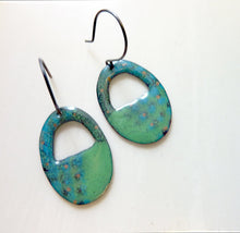 Load image into Gallery viewer, Cut Out Oval Enamel Earrings, Copper Glass Enamel, OOAK, Dawa Earrings
