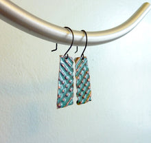 Load image into Gallery viewer, Turquoise Blue Dot and Dash Copper Enamel Earrings
