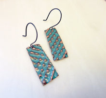 Load image into Gallery viewer, Turquoise Blue Dot and Dash Copper Enamel Earrings
