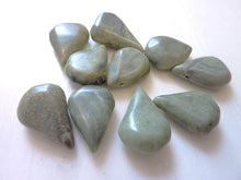 Load image into Gallery viewer, Green Jasper Flat Teardrop Beads, Side Drilled, Olive Green, Lots of 10 Loose Beads
