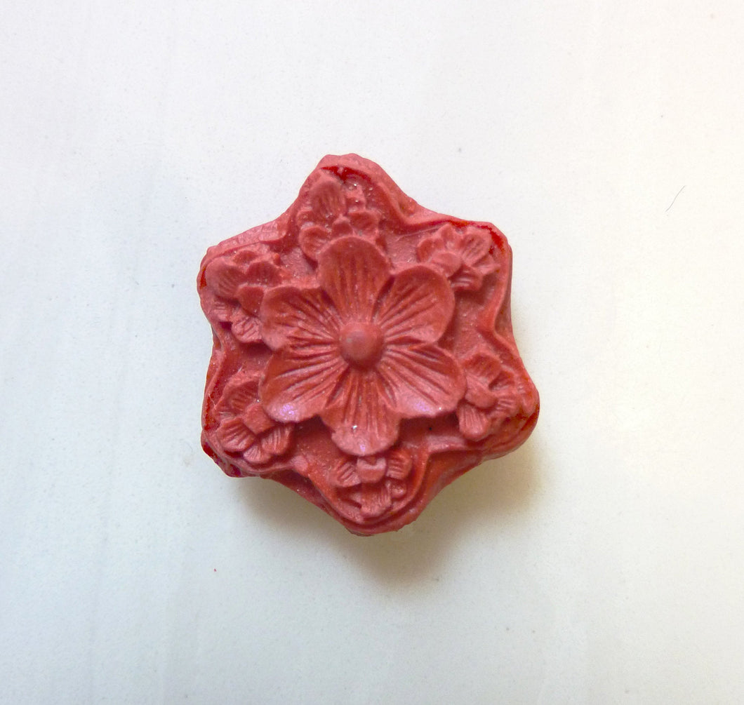 Cinnabar Flower Bead, Asian Carved Floral Bead