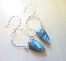 Load image into Gallery viewer, Labradorite Shield Earrings, Hammered Sterling Silver
