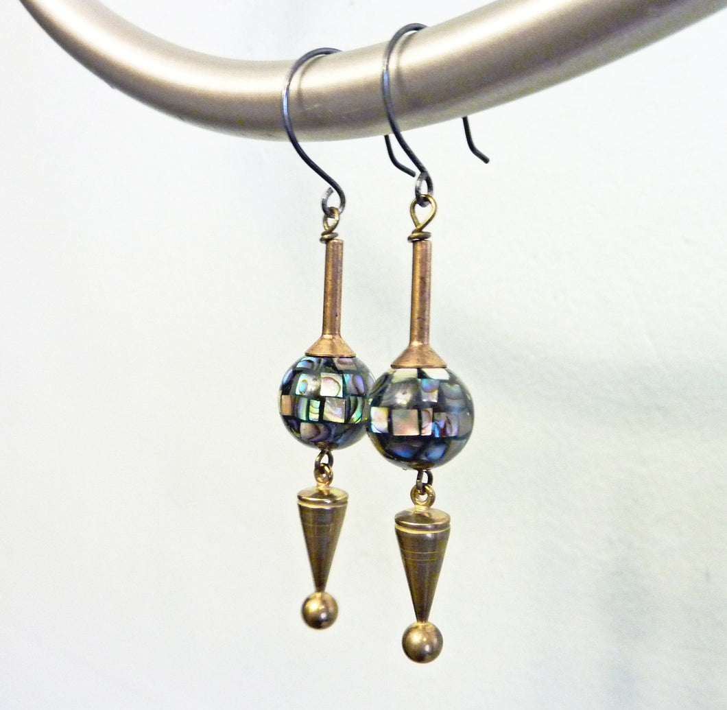 Abalone Mosaic Dangle Earrings, Abalone Beads