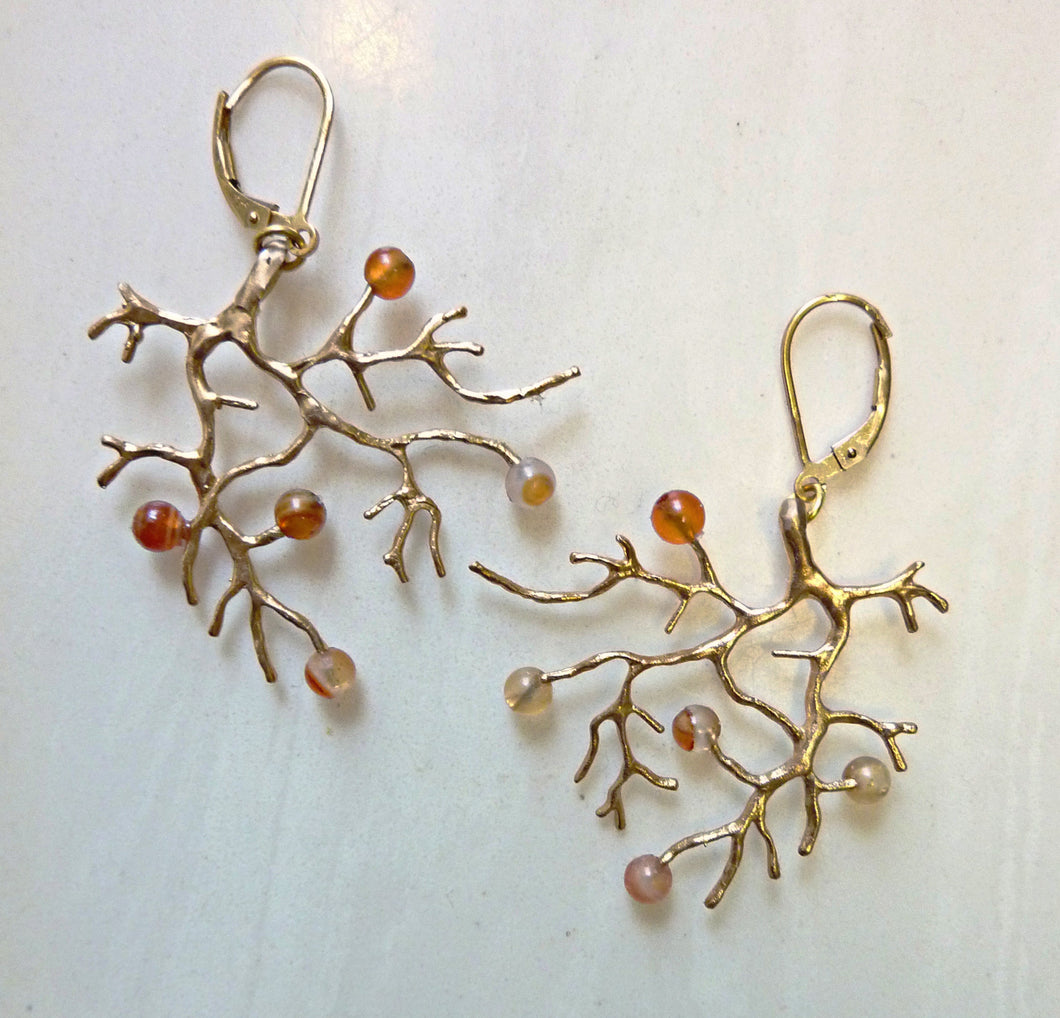 Carnelian Wild Branch Earrings, Bronze or Sterling Silver