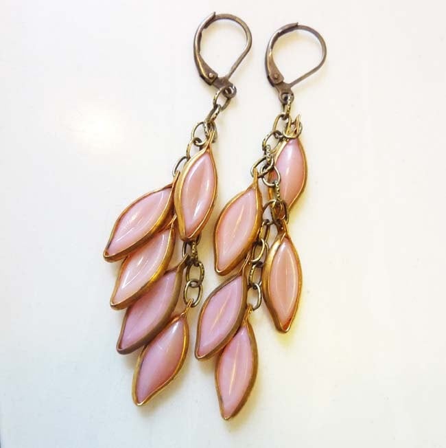 Cascading Leaves Earrings, Dusty Rose Pink Leaf Earrings