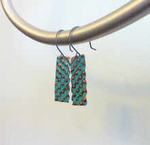 Load image into Gallery viewer, Turquoise Blue Dot and Dash Copper Enamel Earrings
