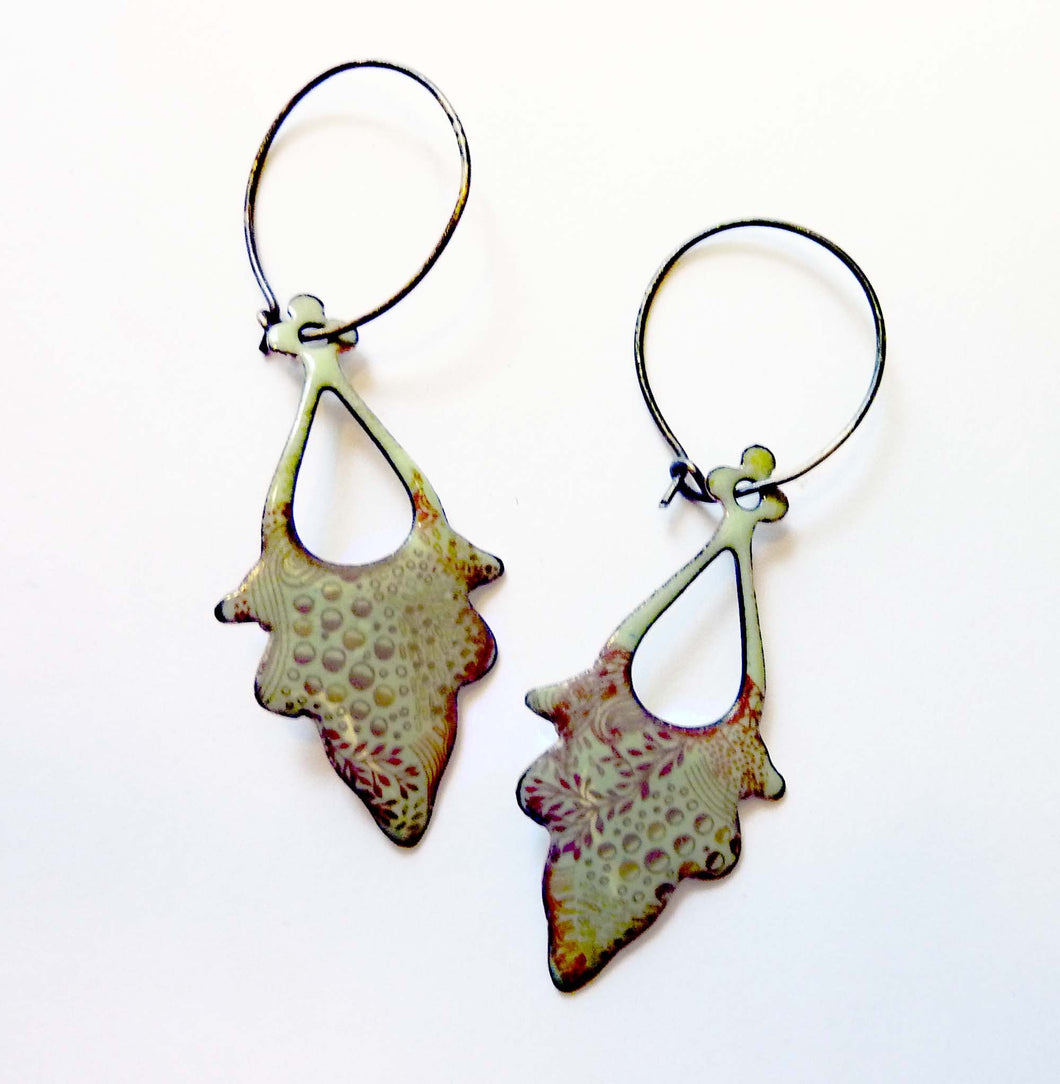 Underwater Leaves Copper Enamel Earrings
