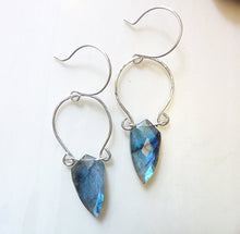 Load image into Gallery viewer, Labradorite Shield Earrings, Hammered Sterling Silver
